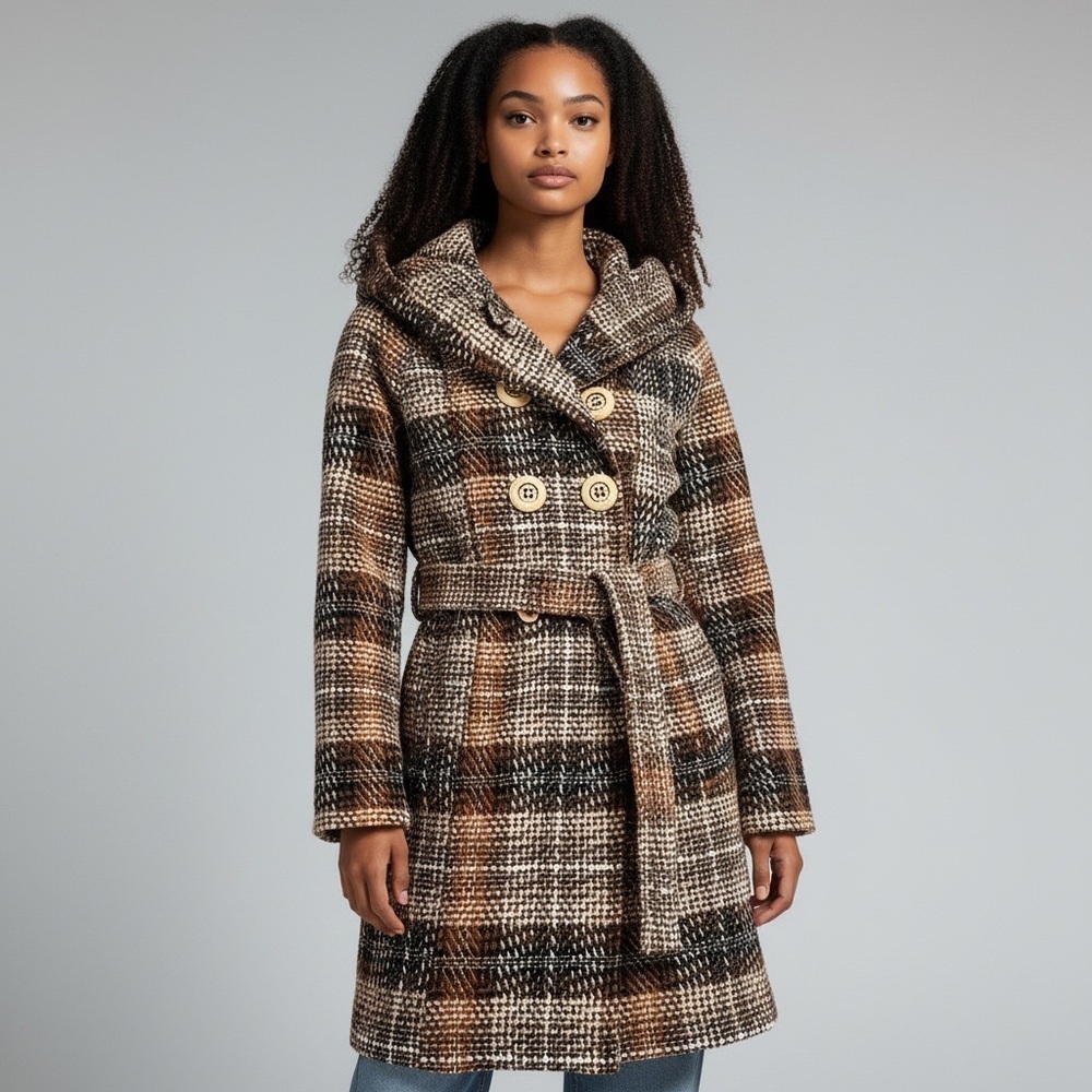 Zara Plaid Wool-Blend Plaid Belted Coat